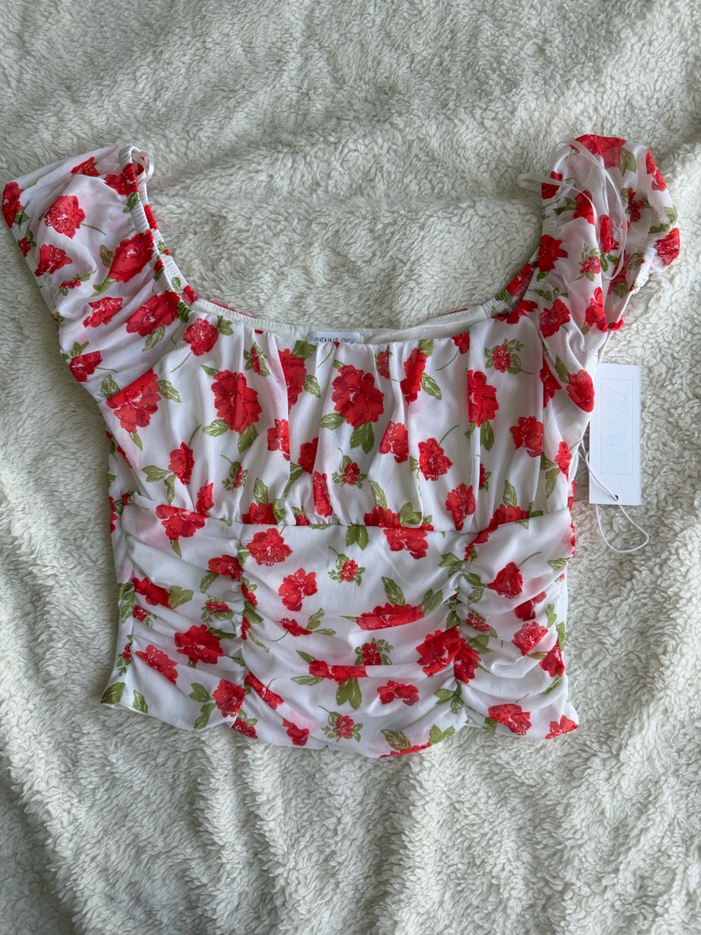 Sienna Sky White Top with Red Floral Print